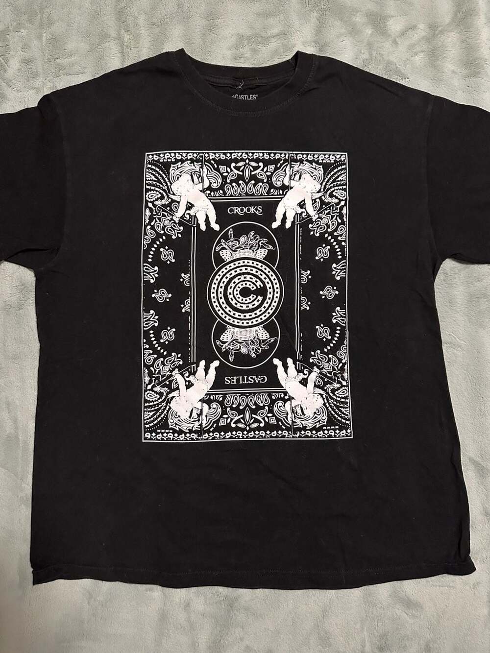Crooks & Castles Bandana Graphic T-Shirt with Cherub Details, Size Large
